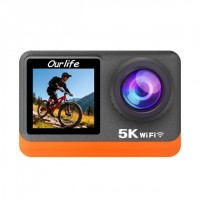 Ourlife 5K WiFi Action Camera with Interchangeable Filters & Front Screen - Outdoor Cycling Vlog Camera