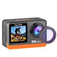 Ourlife 5K WiFi Action Camera with Interchangeable Filters & Front Screen - Outdoor Cycling Vlog Camera