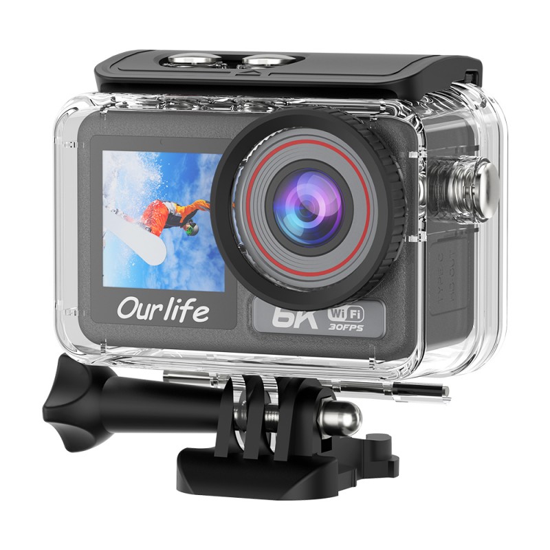 Ourlife 6K Dual-Screen Action Camera - 5K EIS Stabilization, 40M Waterproof, Pre-recording