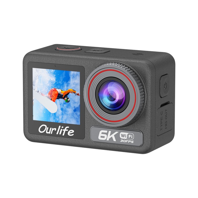 Ourlife 6K Dual-Screen Action Camera - 5K EIS Stabilization, 40M Waterproof, Pre-recording