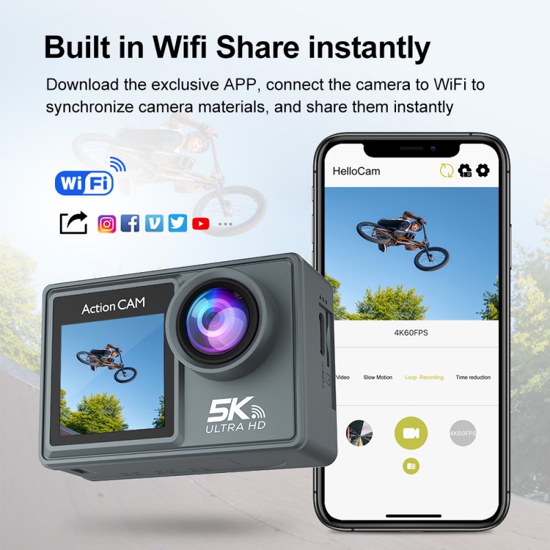  Ourlife  5K Dual-Screen Action Camera with Remote Control & EIS Stabilization