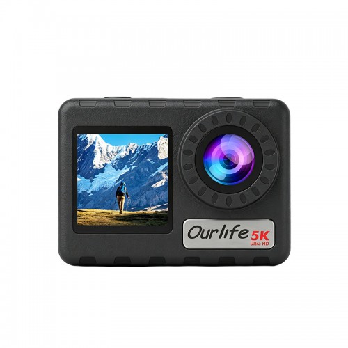 Ourlife 5K Remote Control Touchscreen Dual-Screen Wireless Microphone Action Camera 