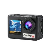 Ourlife 5K Remote Control Touchscreen Dual-Screen Wireless Microphone Action Camera 