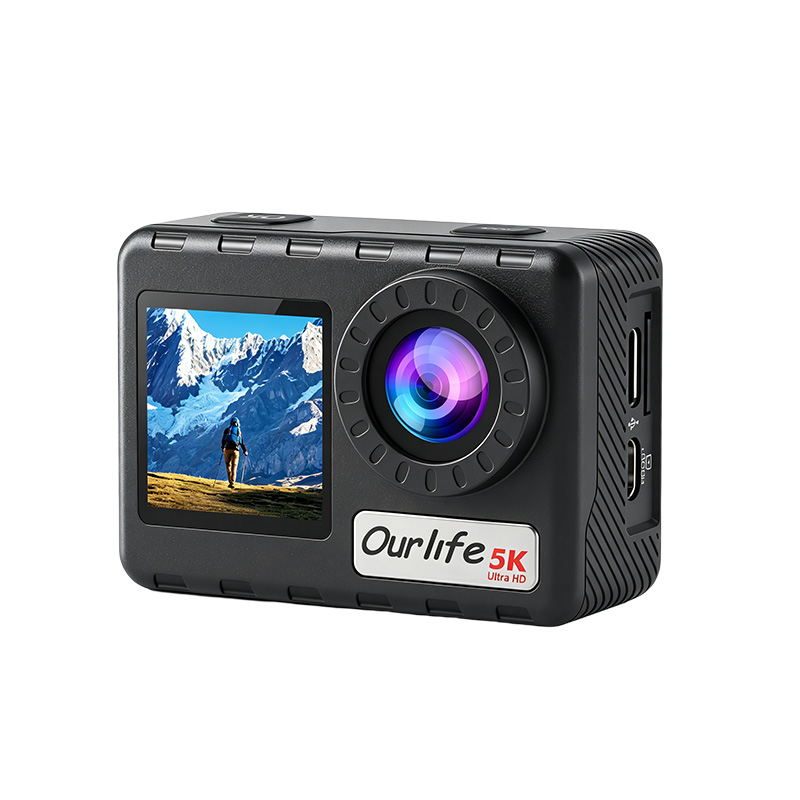 Ourlife 5K Remote Control Touchscreen Dual-Screen Wireless Microphone Action Camera 