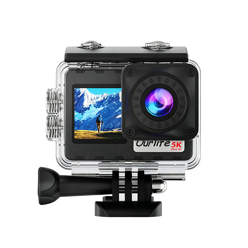 Ourlife 5K Remote Control Touchscreen Dual-Screen Wireless Microphone Action Camera 