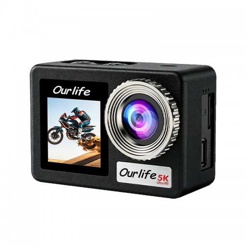 Ourlife 5K Dual-Screen Action Camera – EIS Stabilization, 2.5D Touchscreen