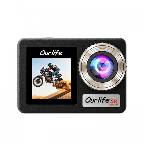 Ourlife 5K Dual-Screen Action Camera – EIS Stabilization, 2.5D Touchscreen