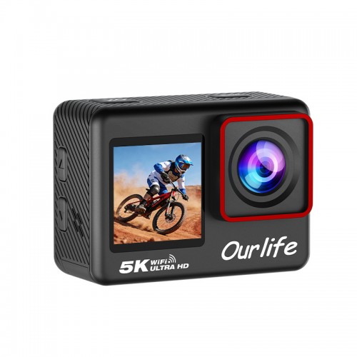Ourlife 5K Remote Touchscreen Action Camera ,  2.0" Touch + 1.3" Dual Screen, 170° Wide Angle, WiFi APP, 1050mAh, HDMI, 128GB Max