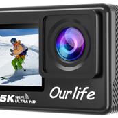 Ourlife 5K Remote Touchscreen Action Camera ,  2.0" Touch + 1.3" Dual Screen, 170° Wide Angle, WiFi APP, 1050mAh, HDMI, 128GB Max
