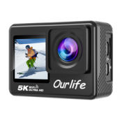 Ourlife 5K Remote Touchscreen Action Camera ,  2.0" Touch + 1.3" Dual Screen, 170° Wide Angle, WiFi APP, 1050mAh, HDMI, 128GB Max