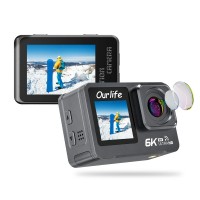 Ourlife 6K Dual-Screen Action Camera - 5K EIS Stabilization, 40M Waterproof, Pre-recording, RF Remote & WiFi (Gray)