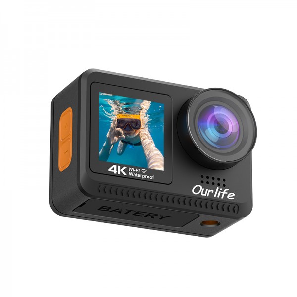 Ourlife 4K Waterproof Action Camera – Dual Screen, WiFi, 5M Body Waterproof, 170° Wide Angle, 900mAh, TYPE-C & HDMI