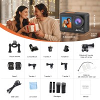 Ourlife 4K Waterproof Action Camera – Dual Screen, WiFi, 5M Body Waterproof, 170° Wide Angle, 900mAh, TYPE-C & HDMI