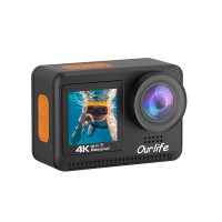 Ourlife 4K Waterproof Action Camera – Dual Screen, WiFi, 5M Body Waterproof, 170° Wide Angle, 900mAh, TYPE-C & HDMI