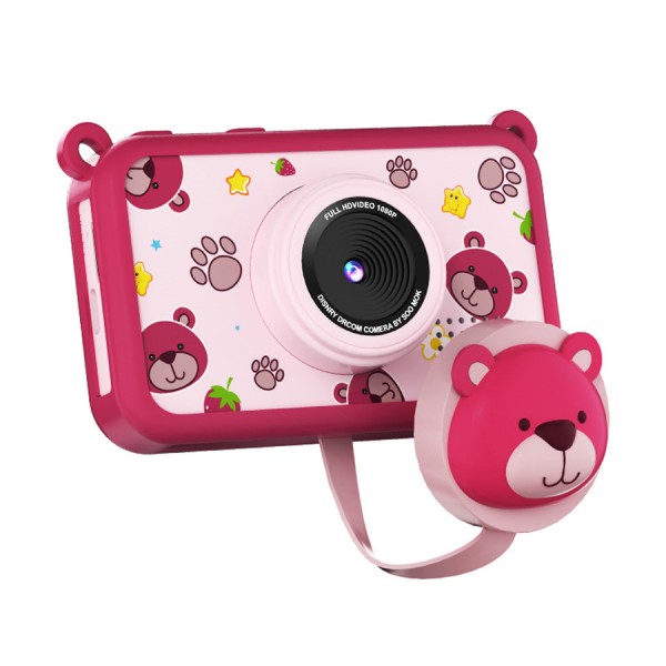 Cute Bear Kids Camera with Silicone Protective Case – Dual Lens, 2.4" HD Screen, 48MP Photos & 1080P Video
