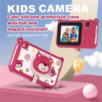 Cute Bear Kids Camera with Silicone Protective Case – Dual Lens, 2.4" HD Screen, 48MP Photos & 1080P Video