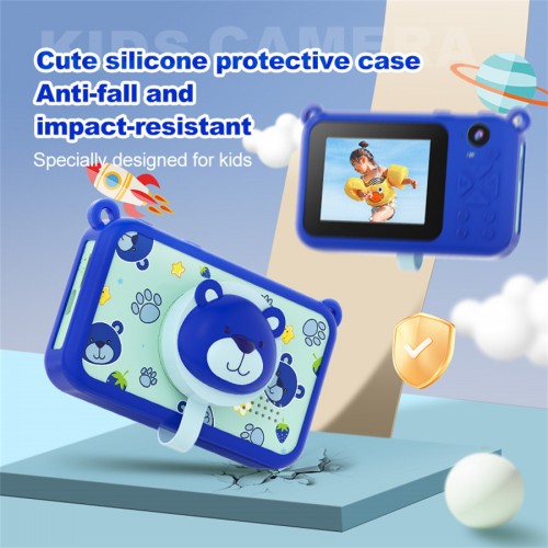 Cute Bear Kids Camera with Silicone Protective Case – Dual Lens, 2.4" HD Screen, 48MP Photos & 1080P Video