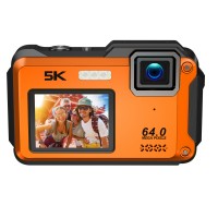 Ourlife 5K Ultra HD Digital Camera – 64MP, 16X Zoom, Dual Screens (2.8"+2.0"), WiFi, Underwater Mode