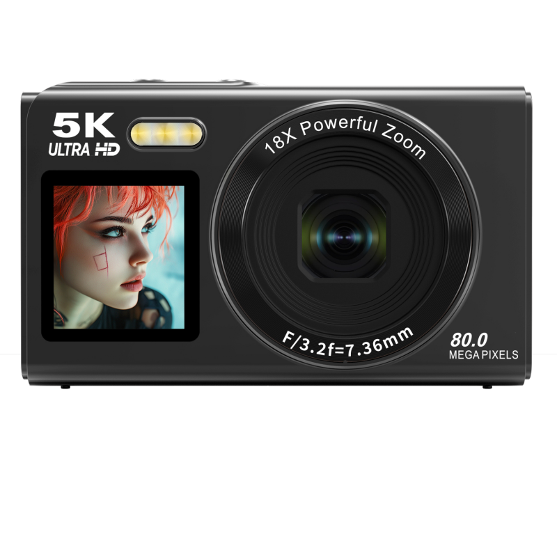 Ourlife 5K Digital Camera – 80MP, 18X Zoom, Dual Screens (2.8" + 1.54"), WiFi, Webcam, 3 Colors
