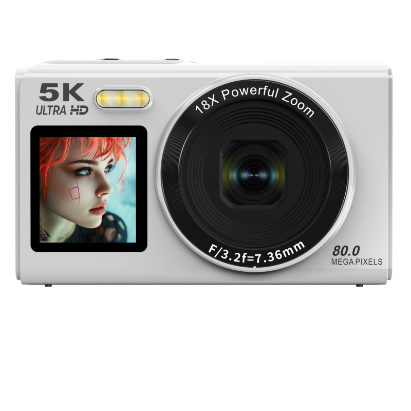 Ourlife 5K Digital Camera – 80MP, 18X Zoom, Dual Screens (2.8" + 1.54"), WiFi, Webcam, 3 Colors