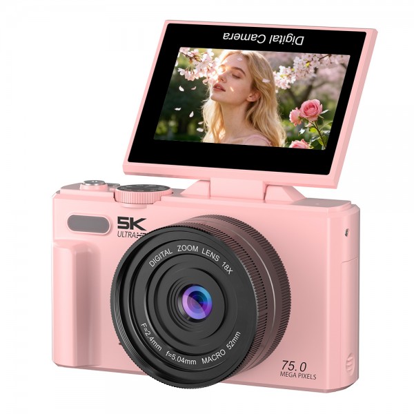 Ourlife 5K Ultra HD Vlogging Camera – 75MP, 18X Digital Zoom, 3.0" Flip Screen, WiFi & 1050mAh