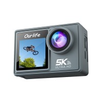 Ourlife 5K Dual-Screen Action Camera with 1000mAh Battery & 18-Piece Kit