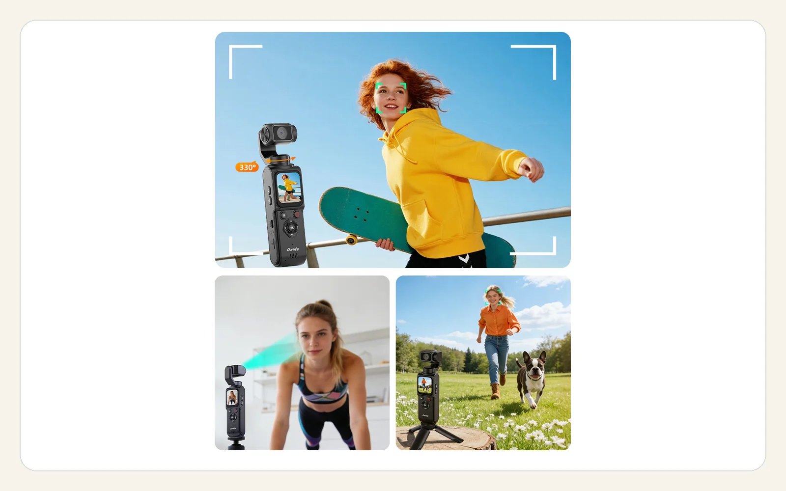 Ourlife AT-M105 shown in three single-axis face-tracking recording setups