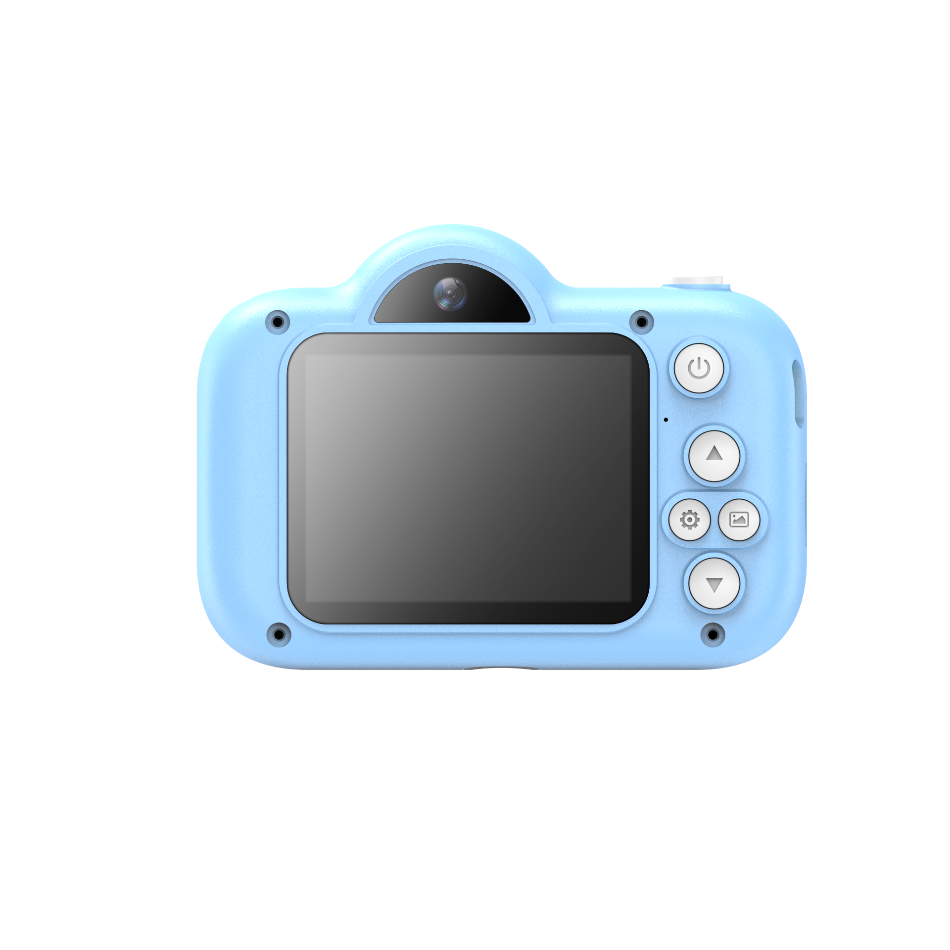Rear screen, lens and physical buttons on the blue H200 camera