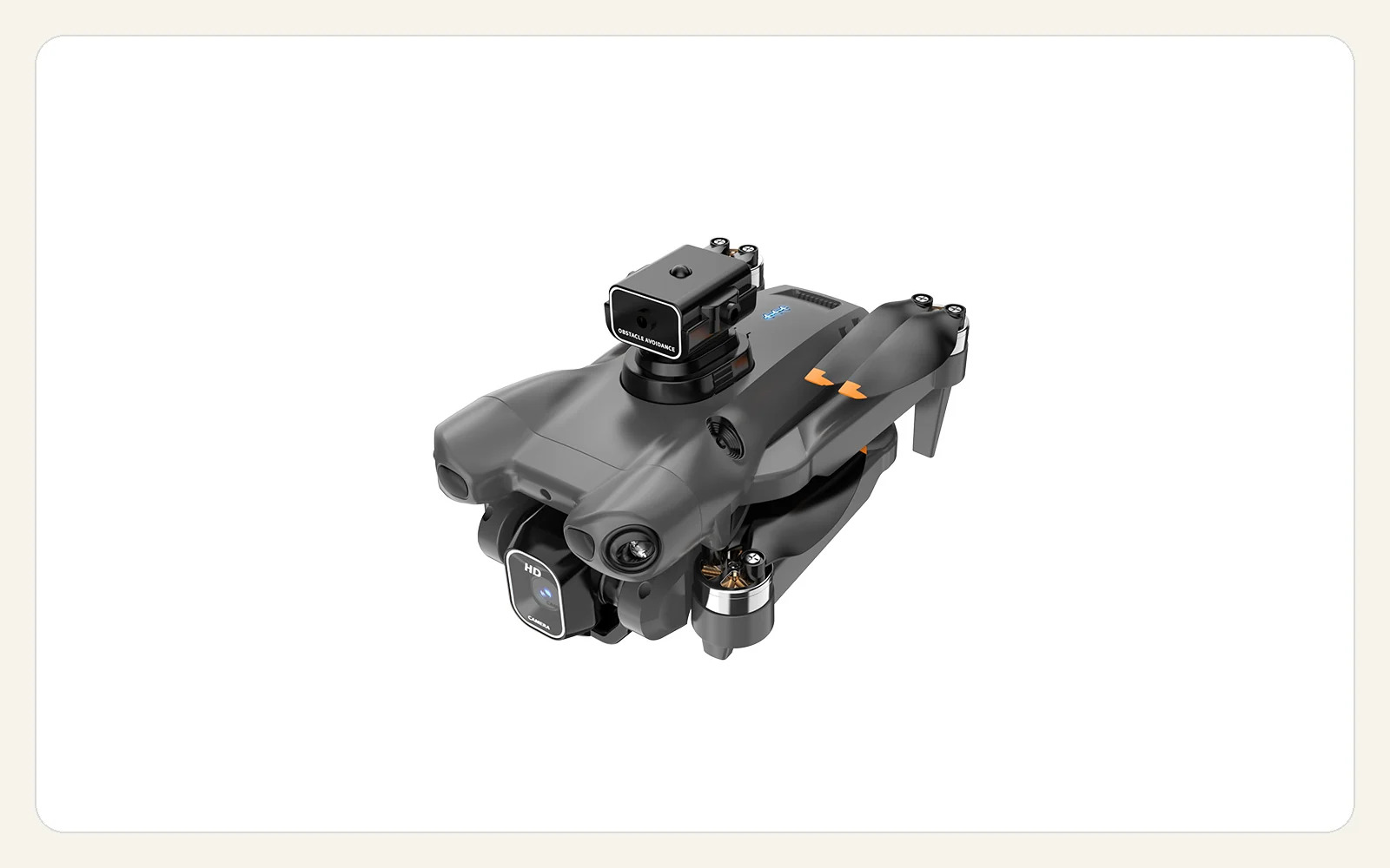 Folded CS-25 drone with its propellers alongside the body and front camera housing visible