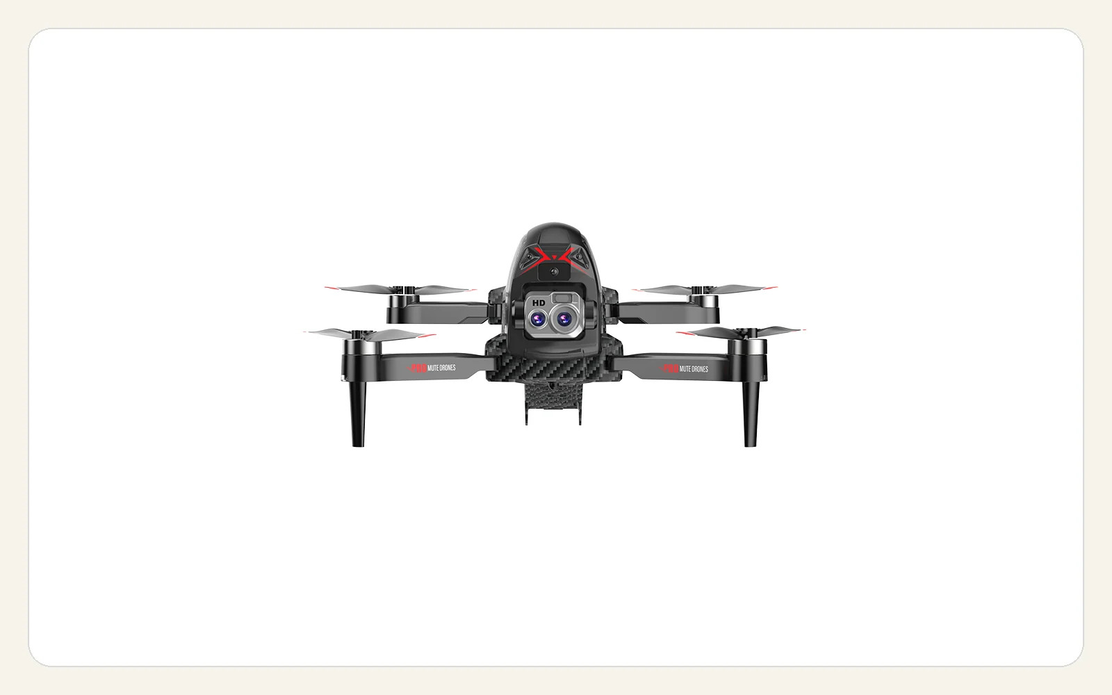 Front view of the black CS-26 drone with its four arms extended