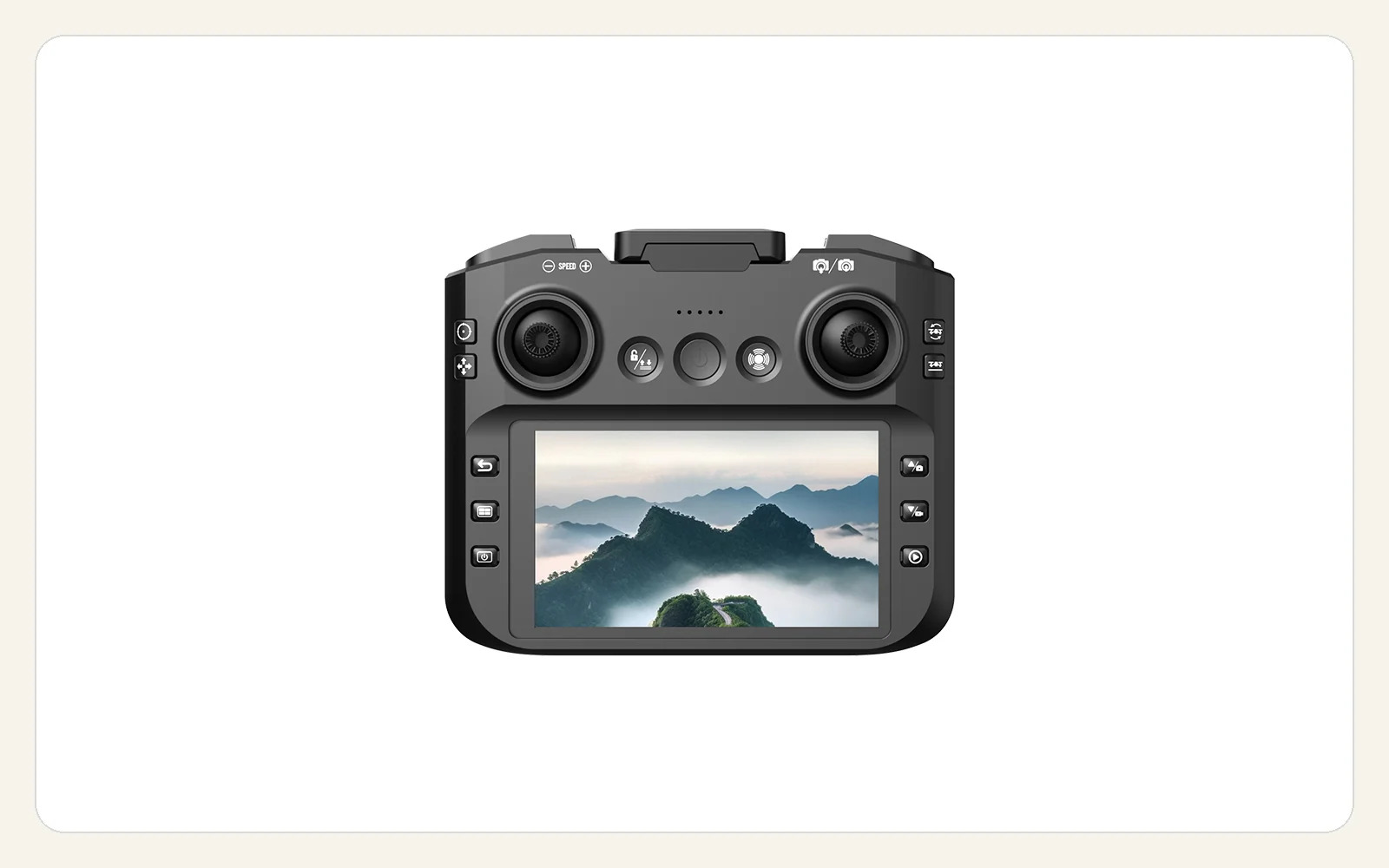 Front view of the CS-26 controller, built-in display and control sticks
